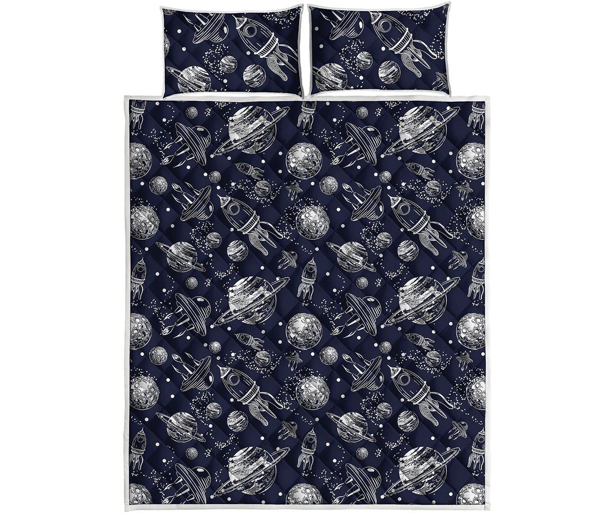 Galaxy UFO Pattern Print Quilt Bed Set