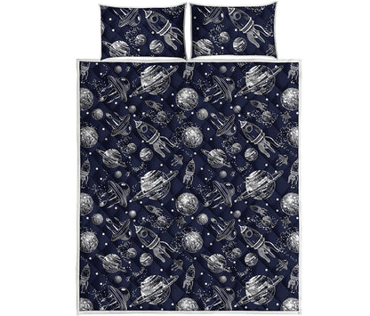 Galaxy UFO Pattern Print Quilt Bed Set