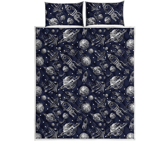 Galaxy UFO Pattern Print Quilt Bed Set