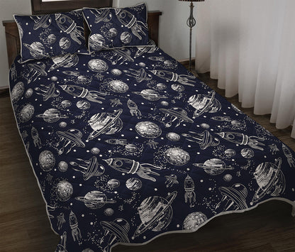 Galaxy UFO Pattern Print Quilt Bed Set