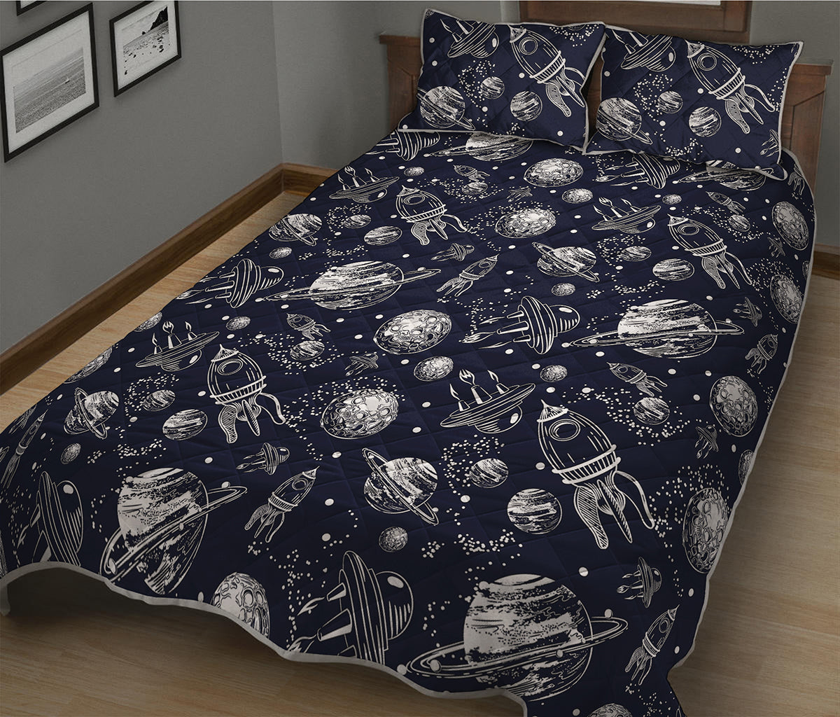 Galaxy UFO Pattern Print Quilt Bed Set