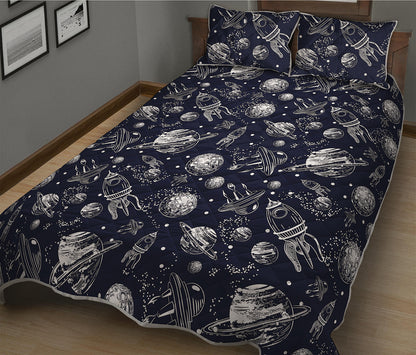 Galaxy UFO Pattern Print Quilt Bed Set