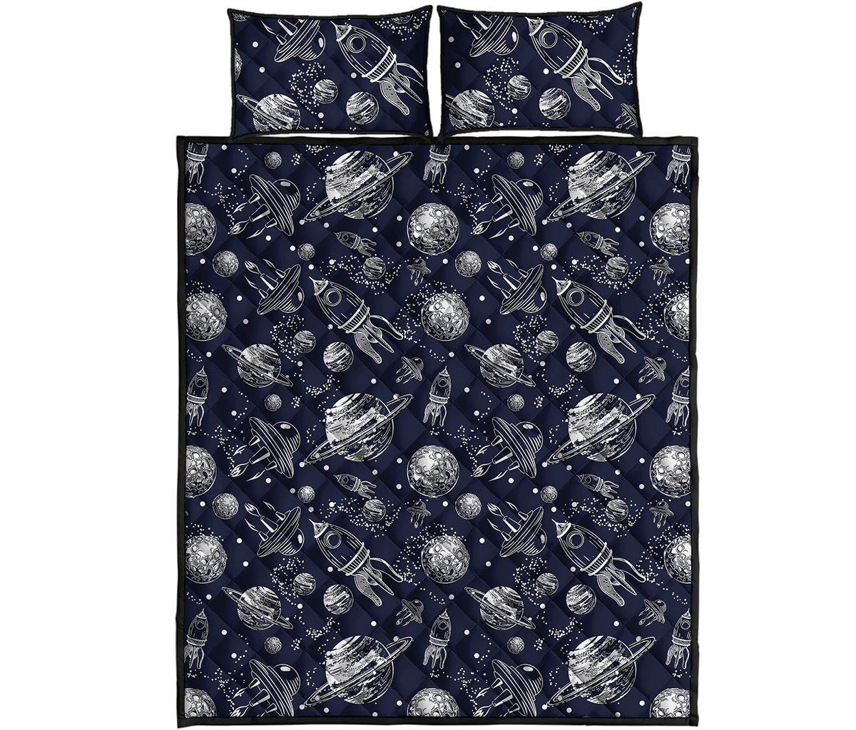 Galaxy UFO Pattern Print Quilt Bed Set