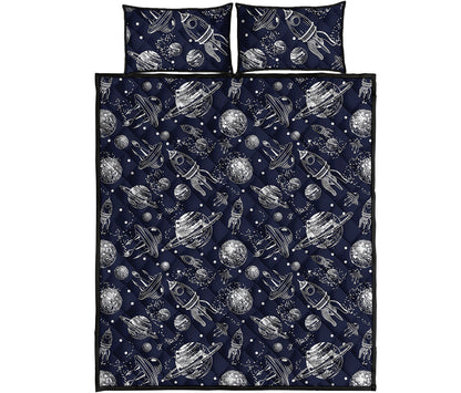 Galaxy UFO Pattern Print Quilt Bed Set