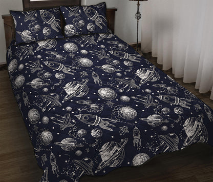 Galaxy UFO Pattern Print Quilt Bed Set
