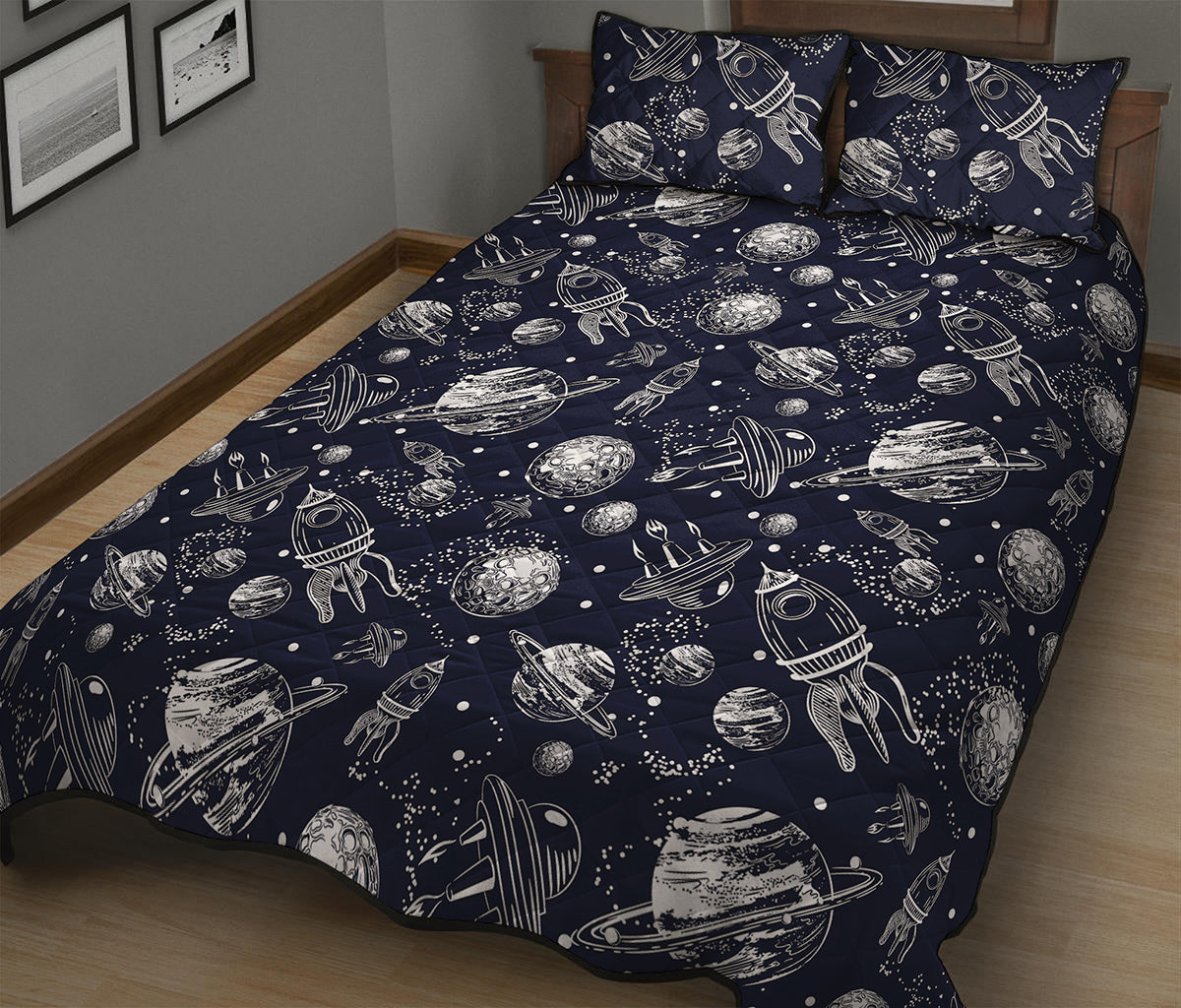 Galaxy UFO Pattern Print Quilt Bed Set