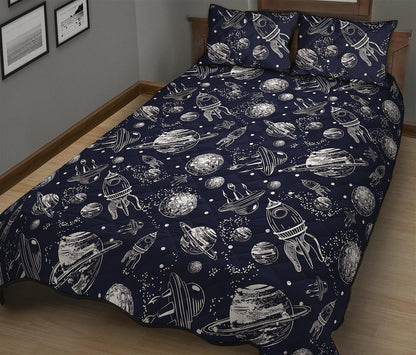Galaxy UFO Pattern Print Quilt Bed Set