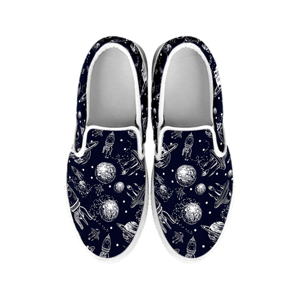 Galaxy UFO Pattern Print White Slip On Shoes