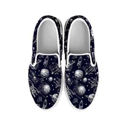 Galaxy UFO Pattern Print White Slip On Shoes