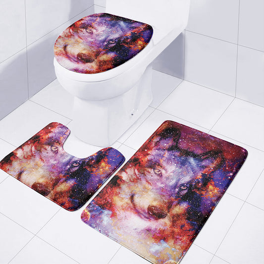 Galaxy Wolf Portrait Print 3 Piece Bath Mat Set