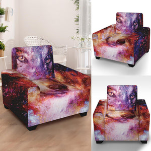 Galaxy Wolf Portrait Print Armchair Slipcover