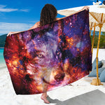 Galaxy Wolf Portrait Print Beach Sarong Wrap