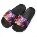 Galaxy Wolf Portrait Print Black Slide Sandals