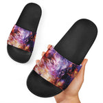 Galaxy Wolf Portrait Print Black Slide Sandals