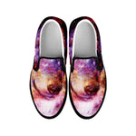 Galaxy Wolf Portrait Print Black Slip On Shoes