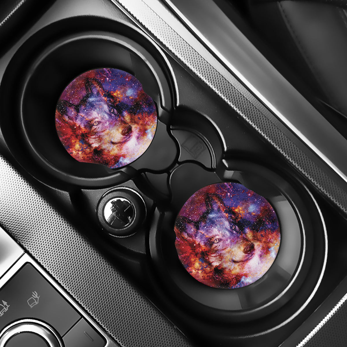 Galaxy Wolf Portrait Print Car Coasters
