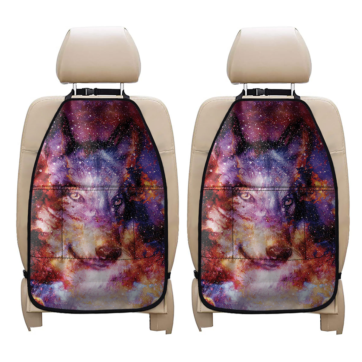 Galaxy Wolf Portrait Print Car Seat Organizers
