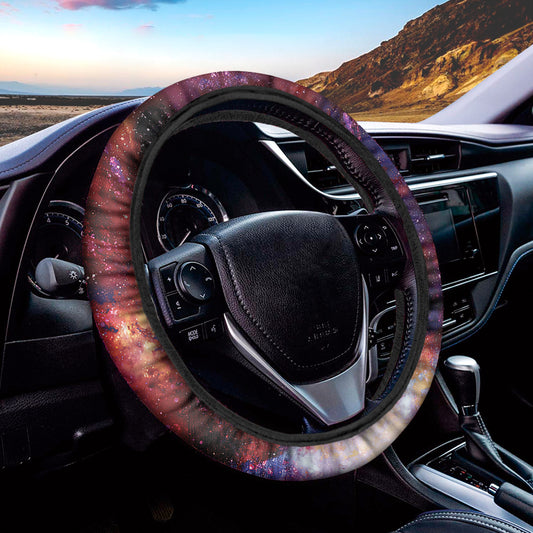 Galaxy Wolf Portrait Print Car Steering Wheel Cover