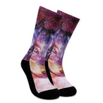 Galaxy Wolf Portrait Print Crew Socks
