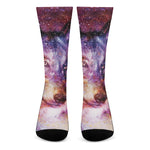 Galaxy Wolf Portrait Print Crew Socks