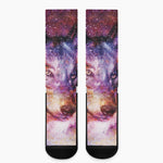 Galaxy Wolf Portrait Print Crew Socks