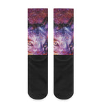 Galaxy Wolf Portrait Print Crew Socks