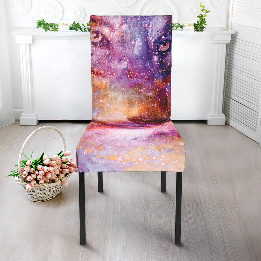 Galaxy Wolf Portrait Print Dining Chair Slipcover