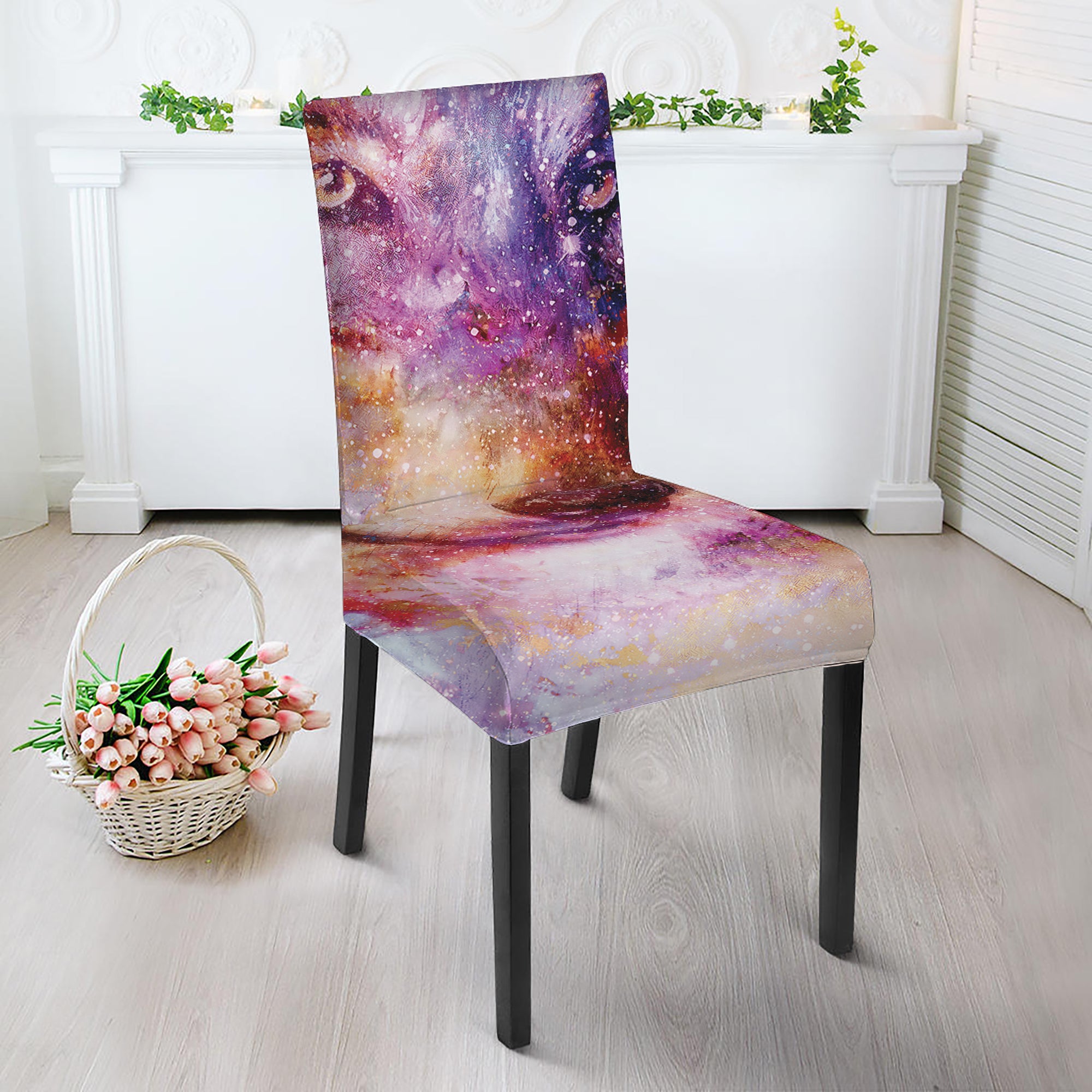 Galaxy Wolf Portrait Print Dining Chair Slipcover