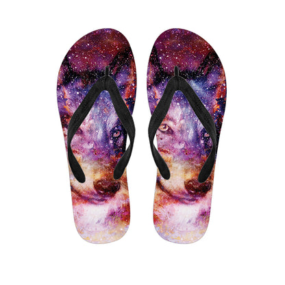 Galaxy Wolf Portrait Print Flip Flops