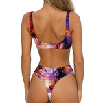 Galaxy Wolf Portrait Print Front Bow Tie Bikini