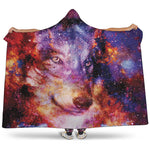 Galaxy Wolf Portrait Print Hooded Blanket