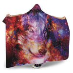 Galaxy Wolf Portrait Print Hooded Blanket
