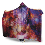 Galaxy Wolf Portrait Print Hooded Blanket