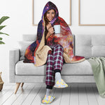 Galaxy Wolf Portrait Print Hooded Blanket