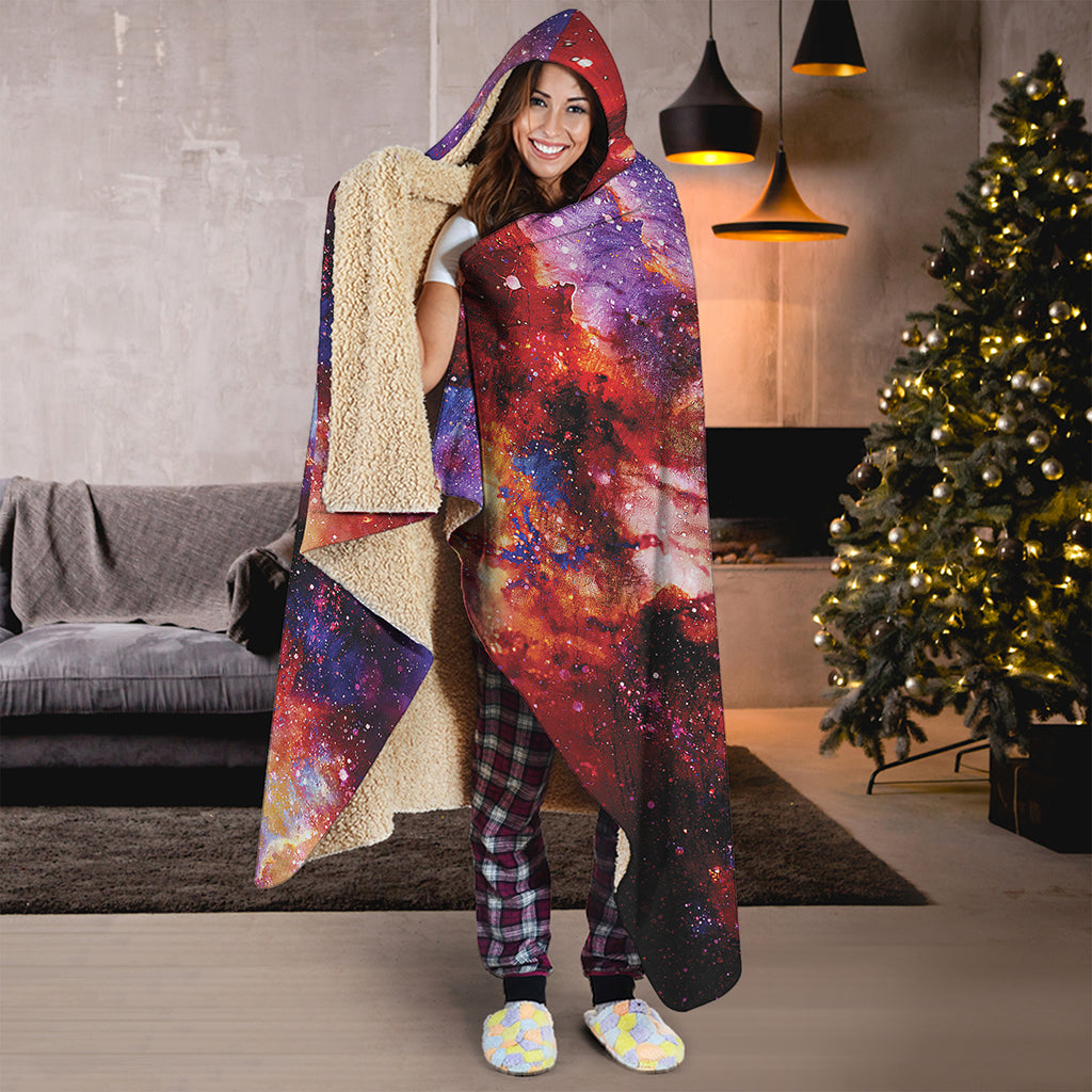 Galaxy Wolf Portrait Print Hooded Blanket