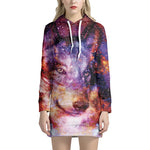 Galaxy Wolf Portrait Print Hoodie Dress