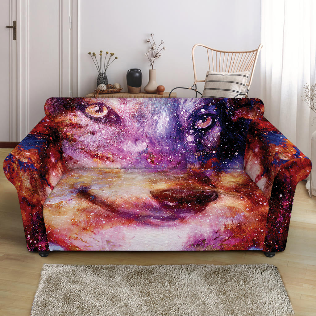 Galaxy Wolf Portrait Print Loveseat Slipcover