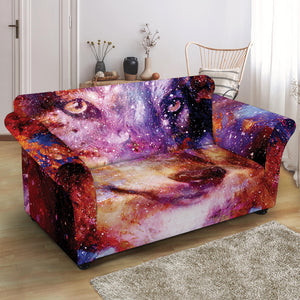 Galaxy Wolf Portrait Print Loveseat Slipcover