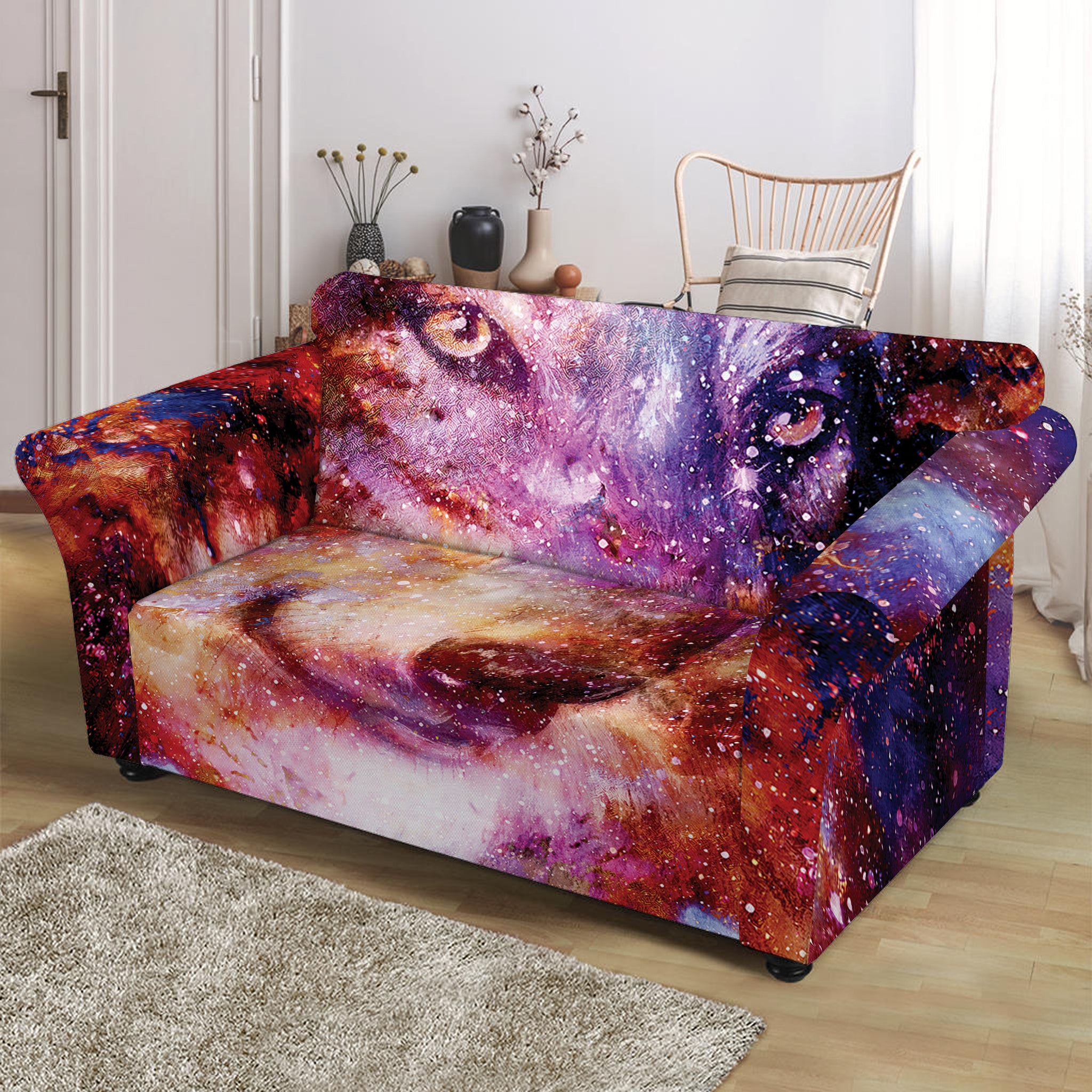 Galaxy Wolf Portrait Print Loveseat Slipcover