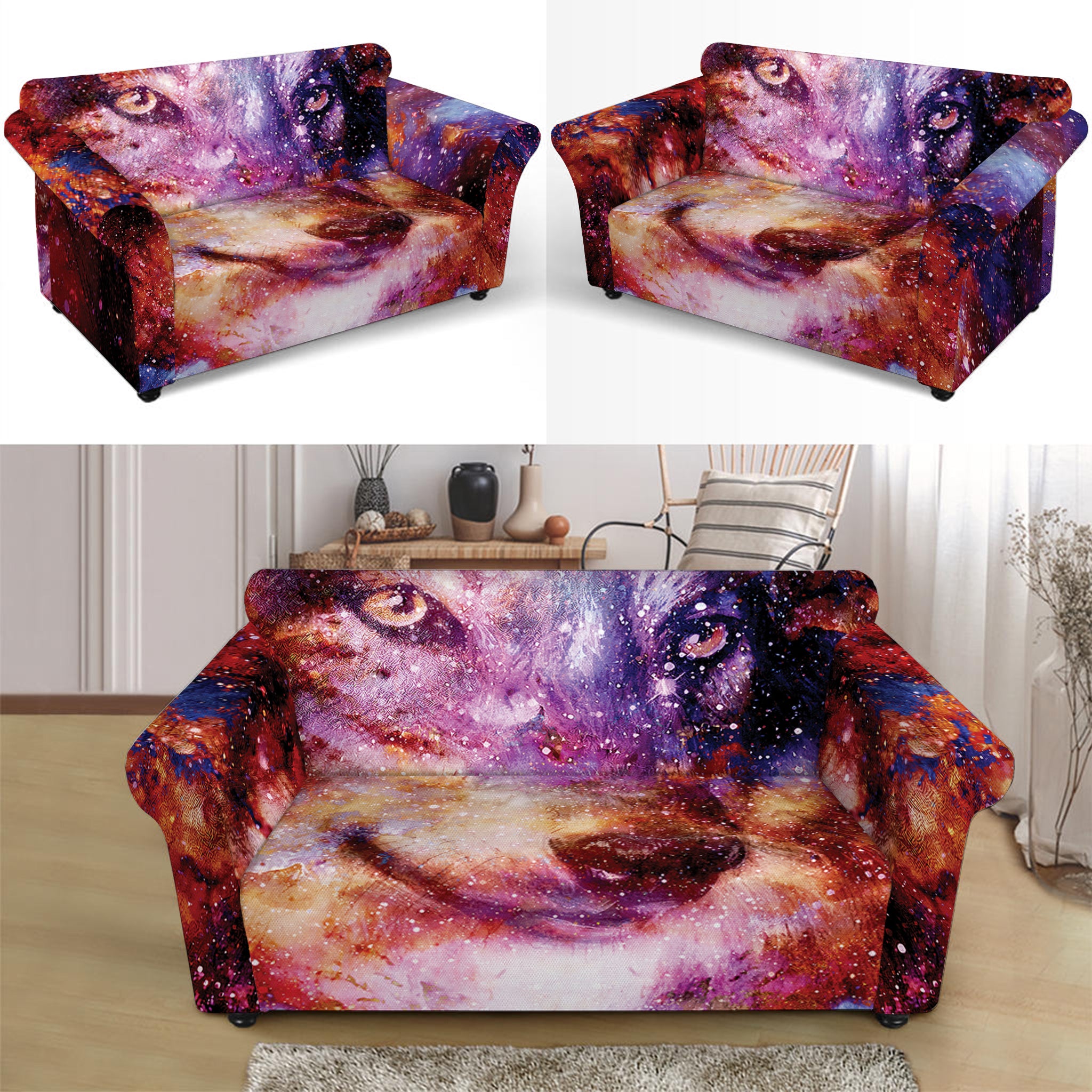 Galaxy Wolf Portrait Print Loveseat Slipcover