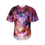 Galaxy Wolf Portrait Print Men's Baseball Jersey