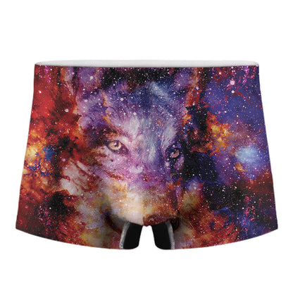 Galaxy Wolf Portrait Print Men's Boxer Briefs
