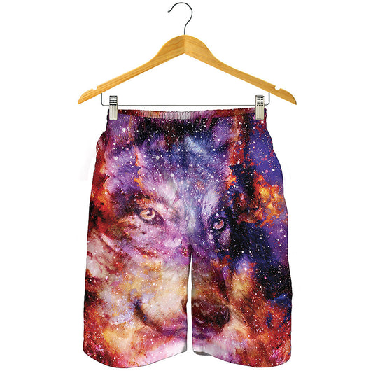Galaxy Wolf Portrait Print Men's Shorts