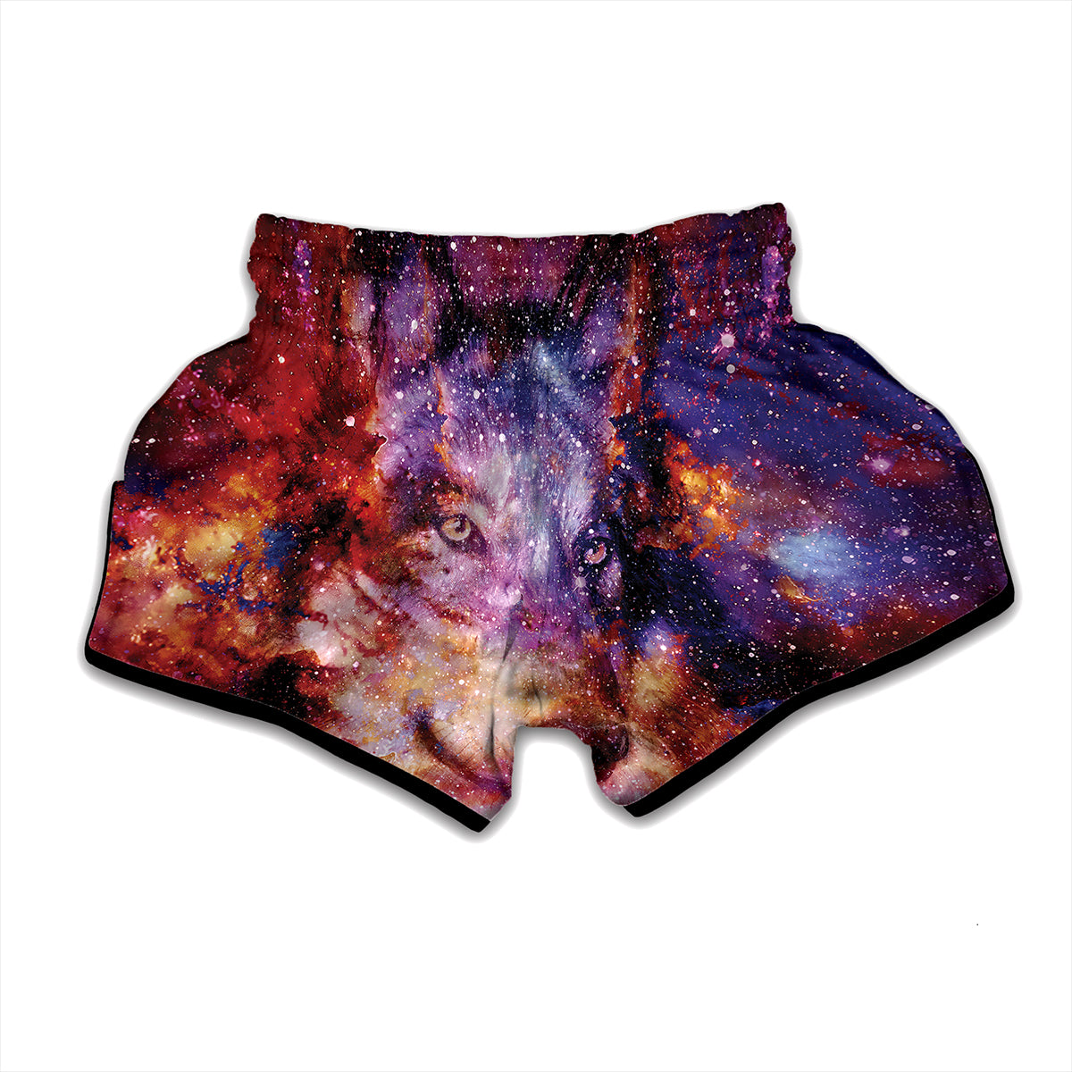 Galaxy Wolf Portrait Print Muay Thai Boxing Shorts