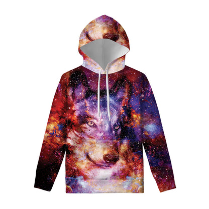 Galaxy Wolf Portrait Print Pullover Hoodie