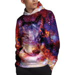 Galaxy Wolf Portrait Print Pullover Hoodie