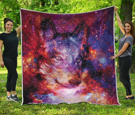 Galaxy Wolf Portrait Print Quilt