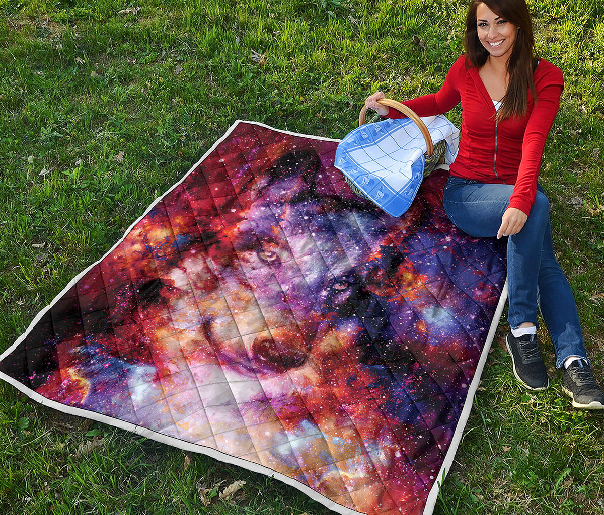 Galaxy Wolf Portrait Print Quilt
