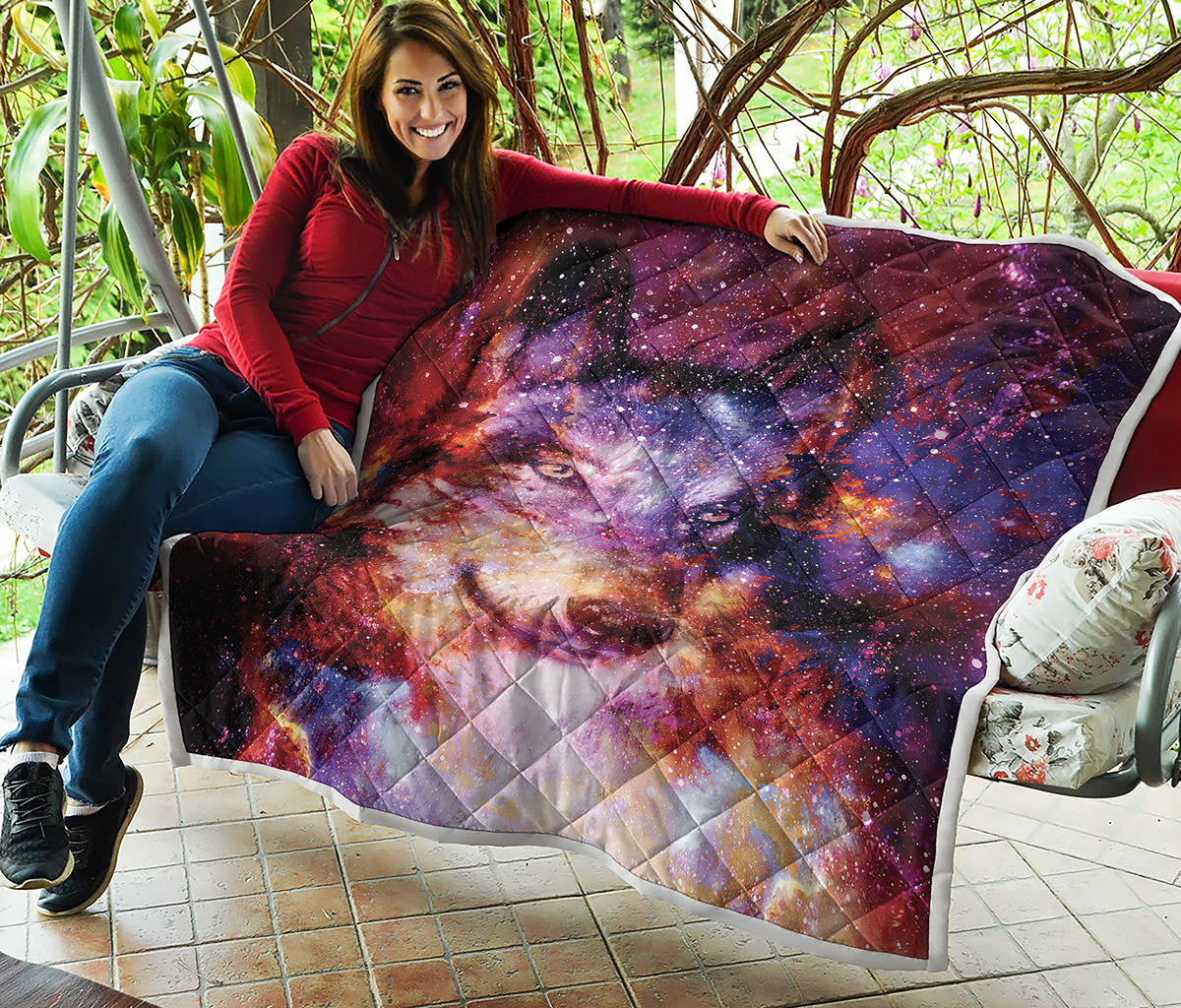 Galaxy Wolf Portrait Print Quilt