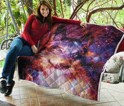 Galaxy Wolf Portrait Print Quilt